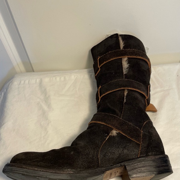 Fiorentini+Baker LEVANZO NERO Brown Suede Boots 3 Straps w/ Gold Buckles - Picture 14 of 16